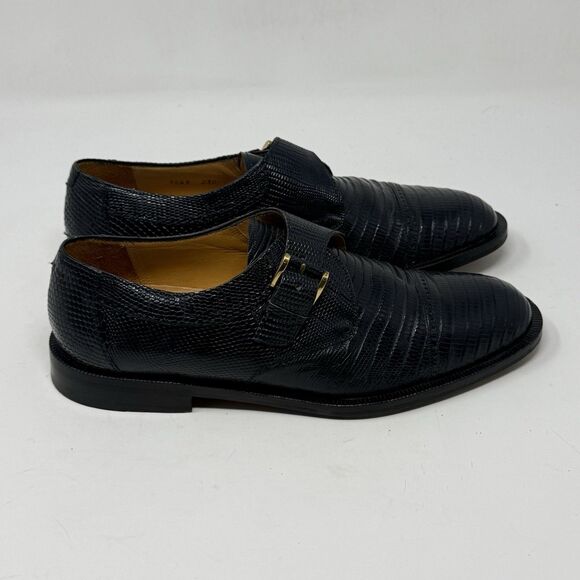 Paolo De Marco Genuine Lizard Monk Strap Dress Shoes Mens 7.5 Blue Cap Toe Spain main image 5